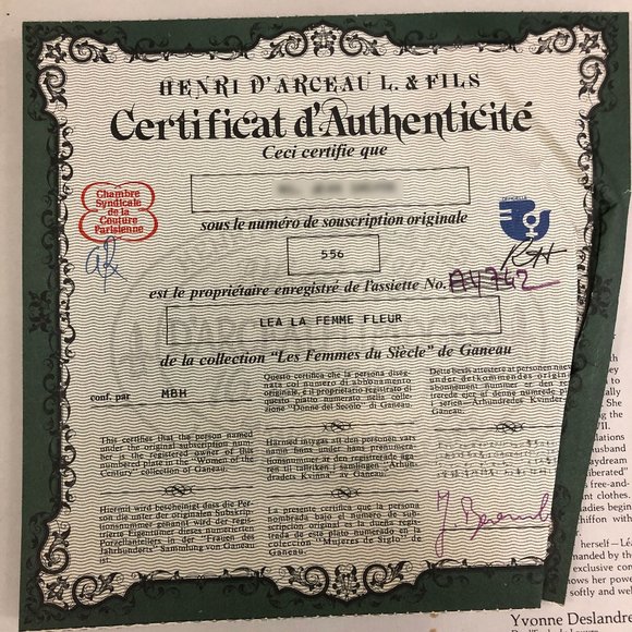 1900 Ganeau's Women of the Century Porcelian COA - Picture 7 of 8